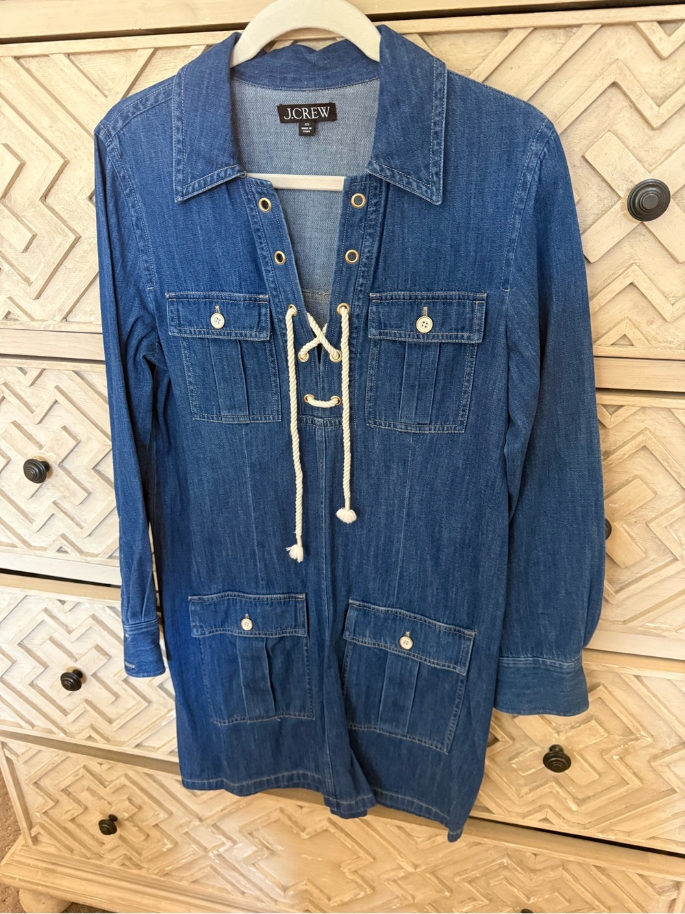 J. Crew Blue Denim Lace-Up Long Sleeve Dress